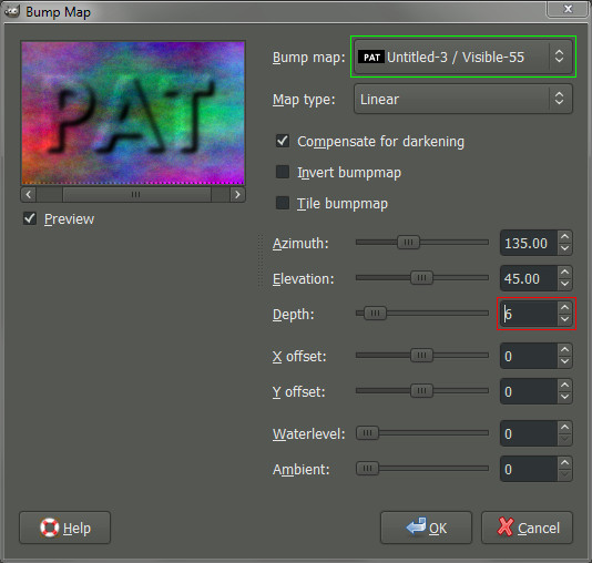 GIMP bump map dialog