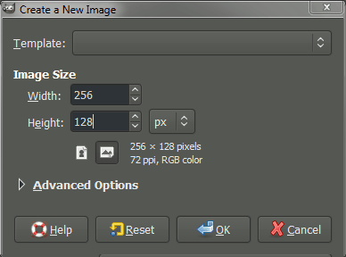 GIMP create new image dialog