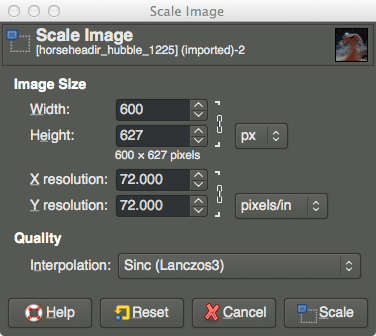GIMP Scale Image Tutorial Dialog Scaled Values