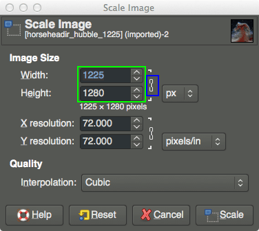 GIMP Scale Image Tutorial Dialog