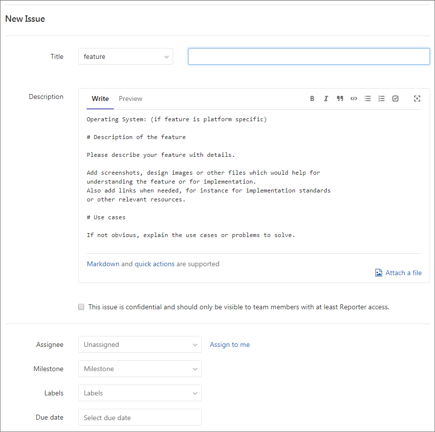 New issue form on Gitlab