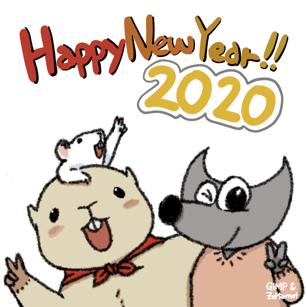 Happy New Year 2020 from GIMP and ZeMarmot, by Aryeom
