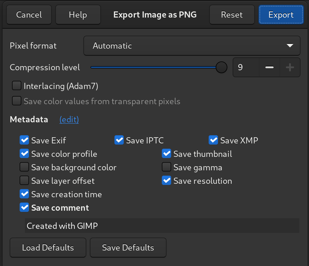 GIMP 2.99.4: dialog generation on PNG plug-in