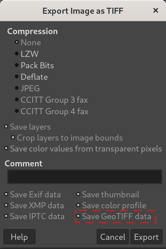 Save GeoTIFF metadata as imported - GIMP 2.10.24