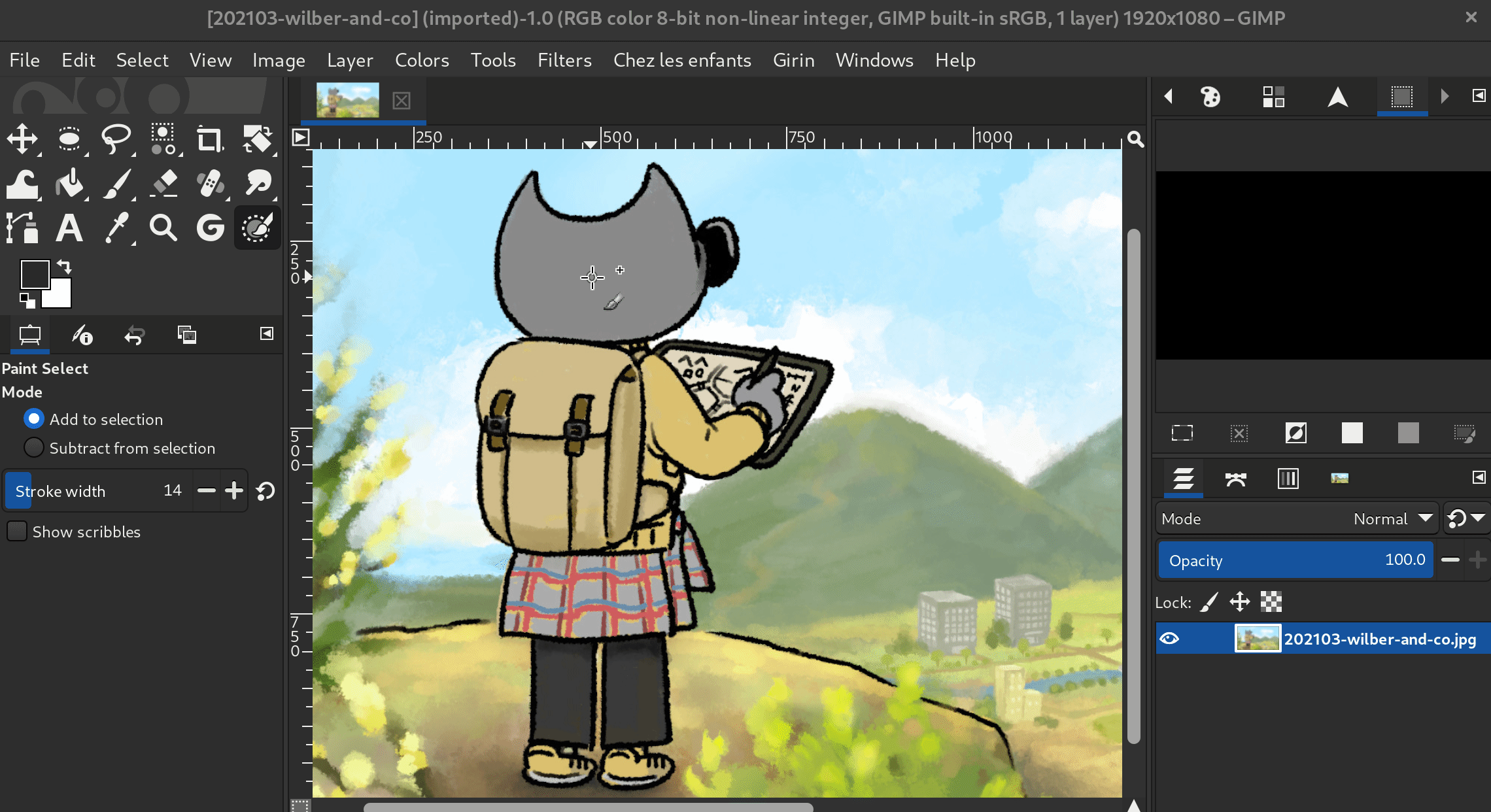 Copy-pasting Wilber in a few seconds with the Paint Select tool (realtime GIF) - GIMP 2.99.6