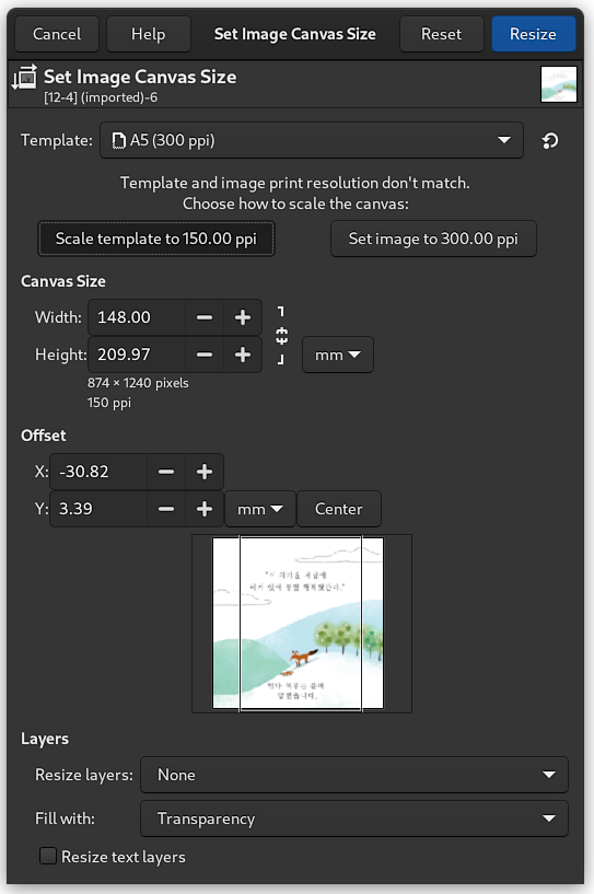Template selector in Canvas Size dialog - GIMP 2.99.6