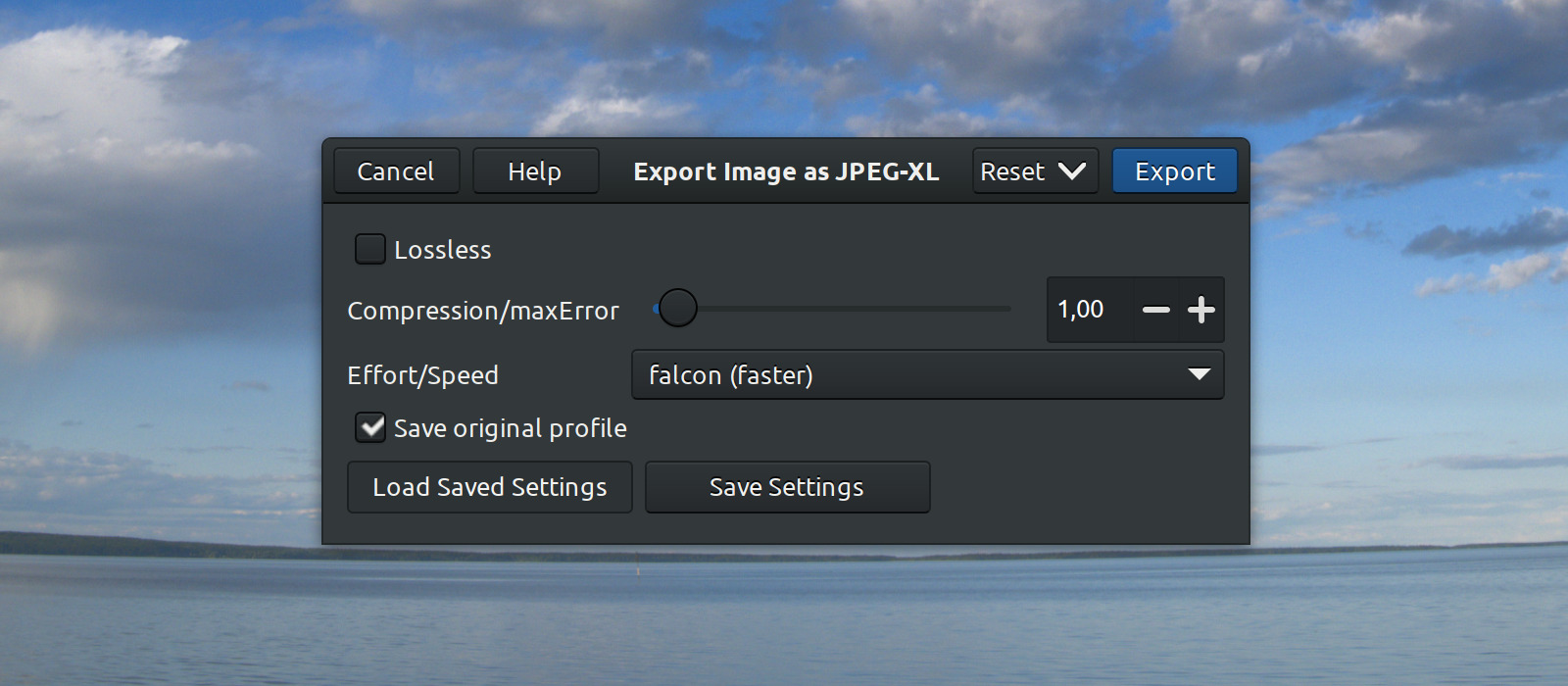 JPEG-XL exporting options — GIMP 2.99.8