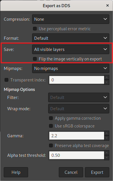 DDS export GIMP 2.10.32
