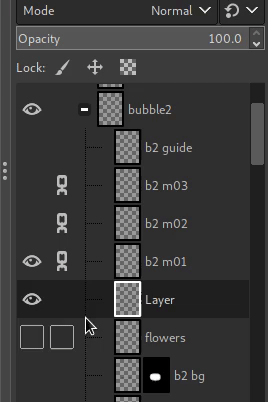 On hover effect on eye and link toggles in GIMP 2.10.32