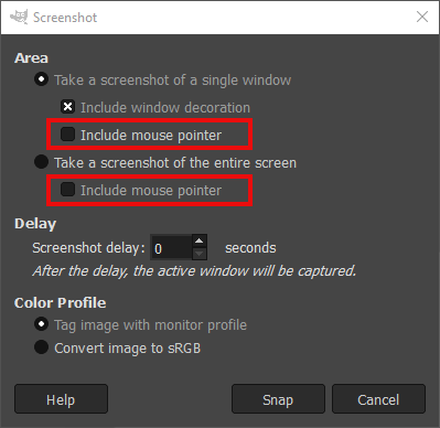 Screenshot plug-in on Windows in GIMP 2.10.32