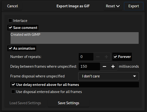 GIF export dialog