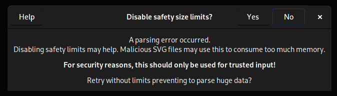 Dialog to disable safety limit on failed SVG import
