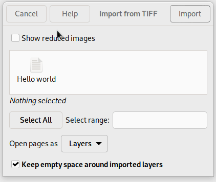 GIMP 2.99.14 : importation de pages réduites de fichiers TIFF
