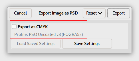 GIMP 2.99.14 : exportation PSD CMJN