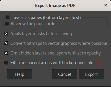 Export a transparent PDF in GIMP 2.10.34
