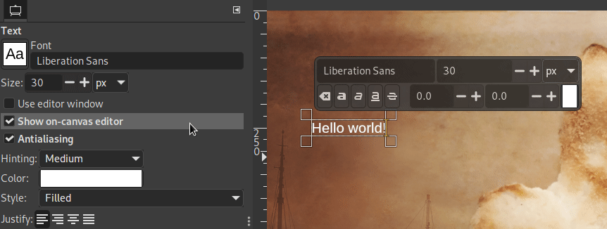 Hiding the on-canvas text editor - GIMP 2.99.16