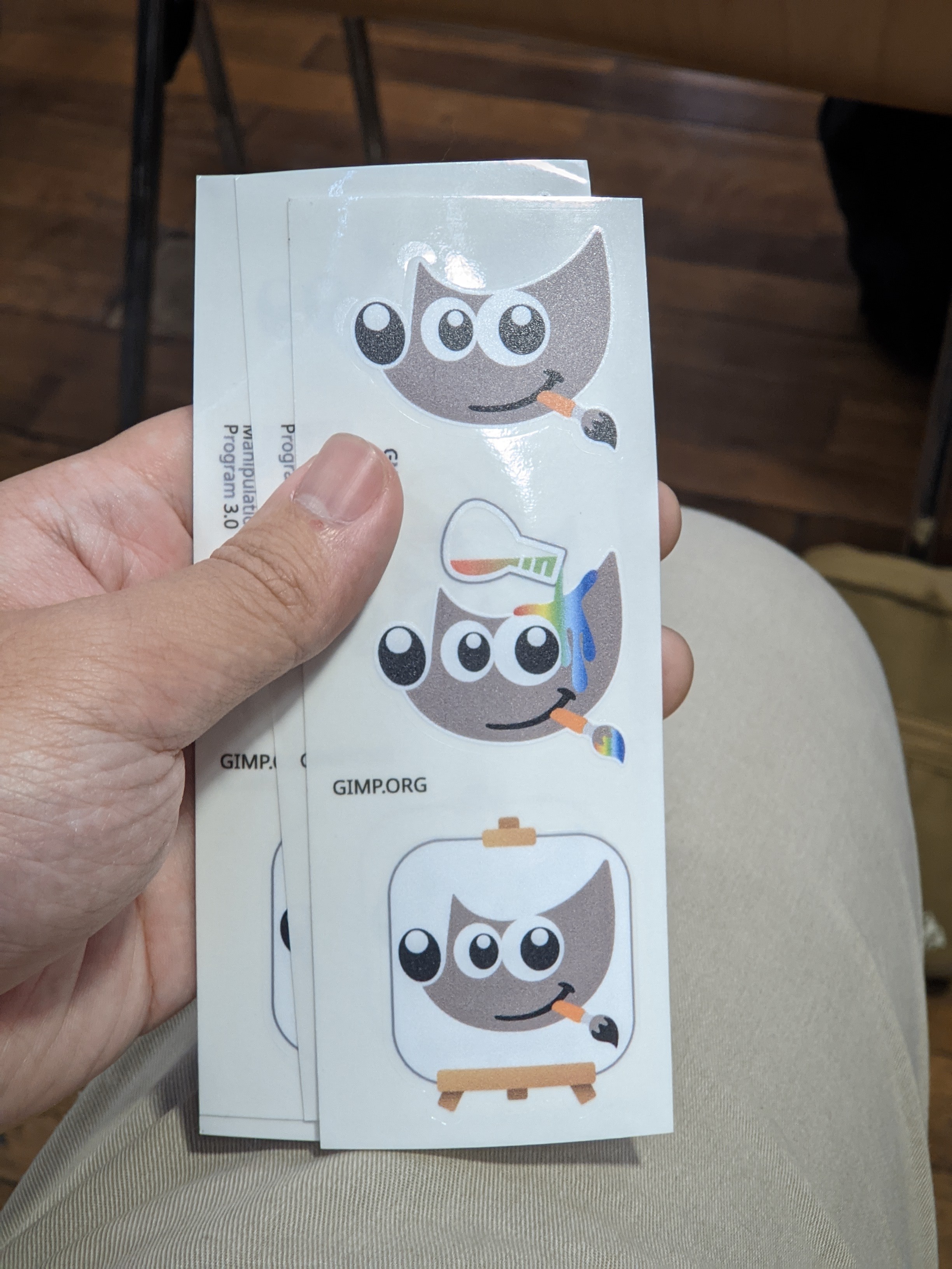 Photo of Wilber stickers from Libre Graphics Meeting