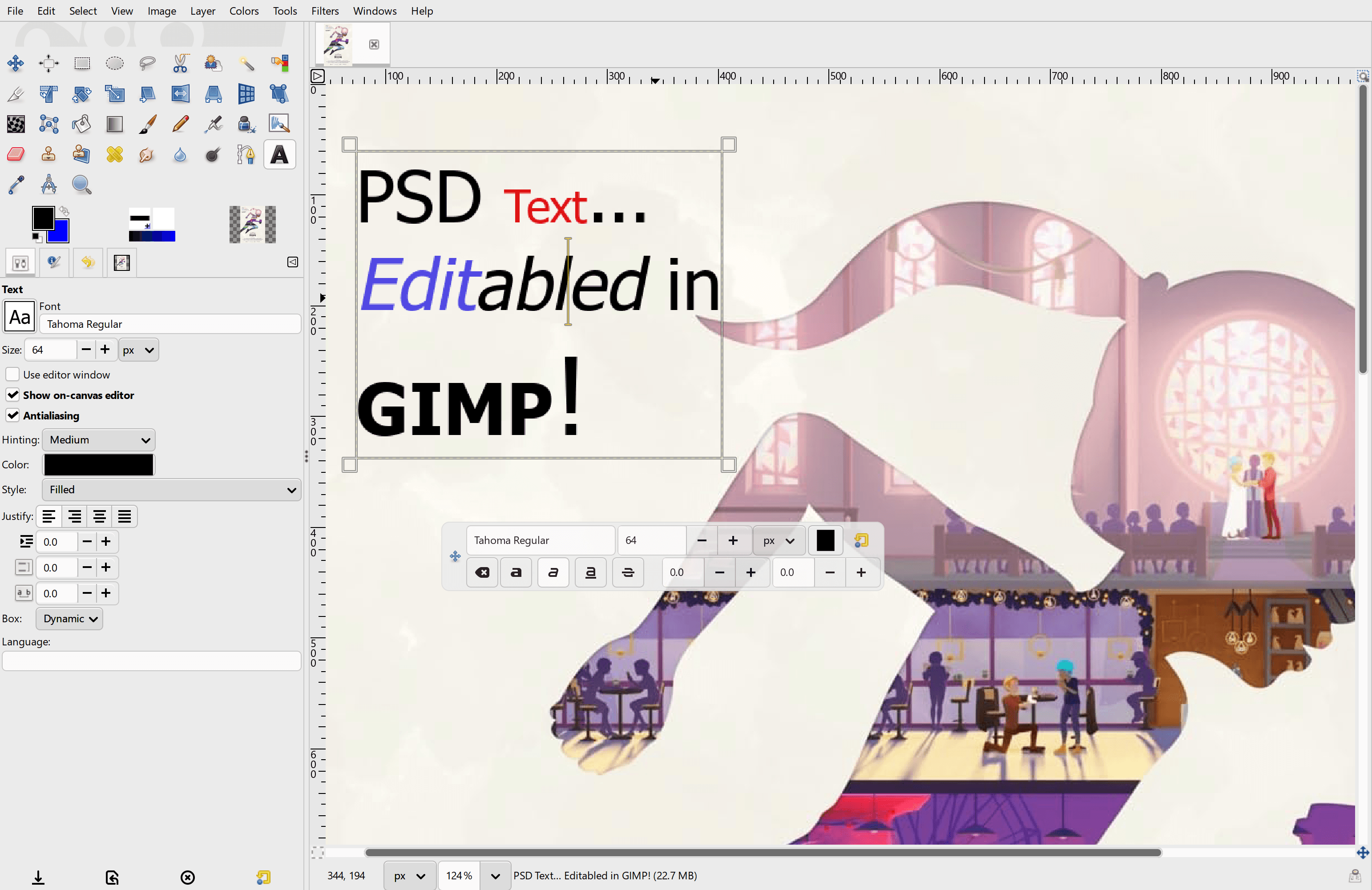 Editable PSD text layers in GIMP
