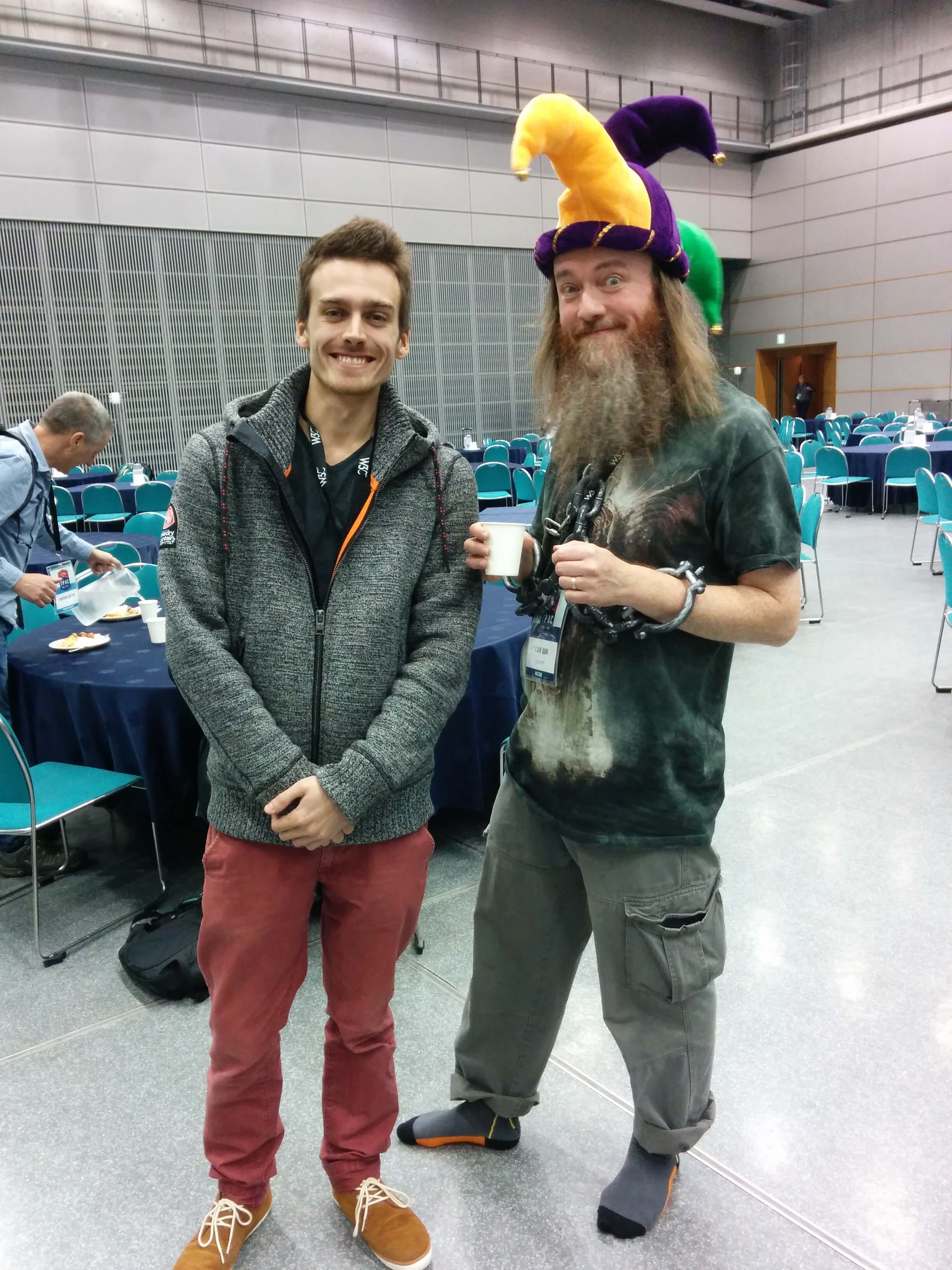 Liam Quin (right) in costume at W3C conference, CC-BY-SA