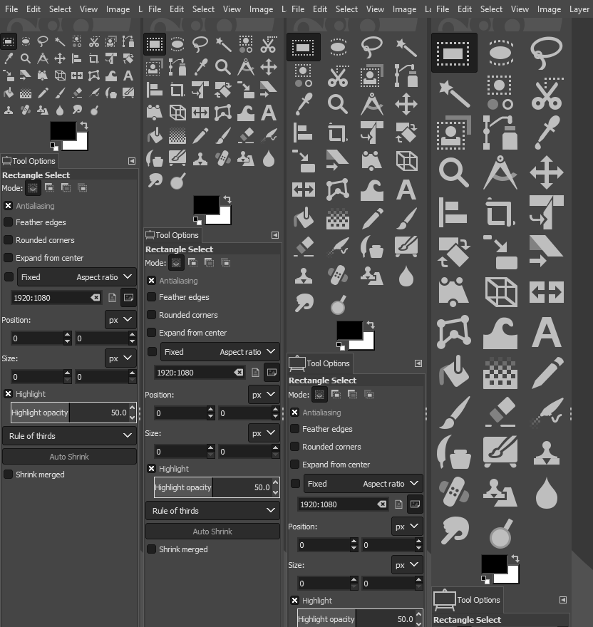 GIMP icon sizes