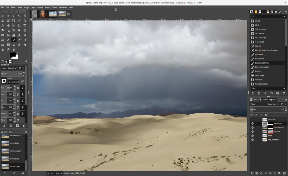 GIMP 2.10 with dark UI theme and symbolic icon theme