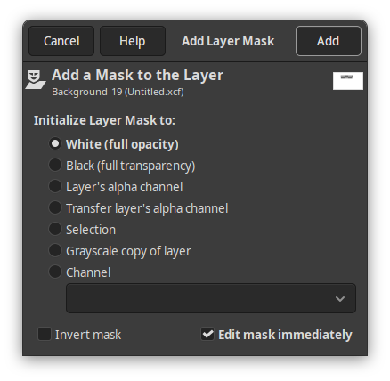 New option Edit Mask Immediately in Add Layer Mask dialog - GIMP 3.2.0