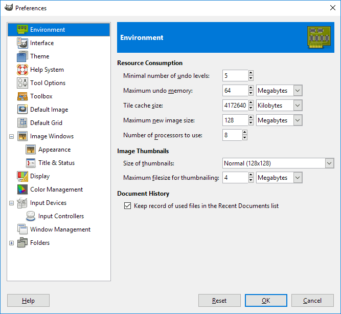 GIMP Preferences Dialog