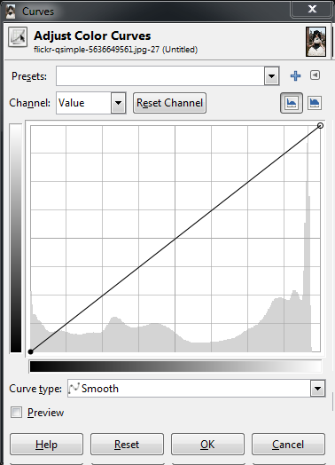 Diálogo de Curvas Básicas do GIMP