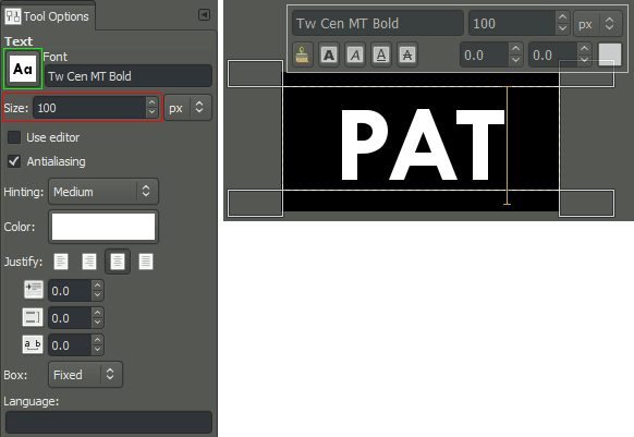GIMP enter text canvas